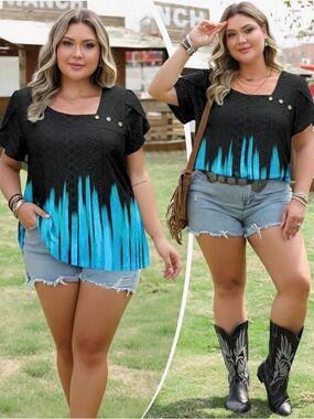 3XL Blue Ombre Short-Sleeve Scoop Neck Tee